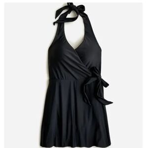 J.Crew Halter Wrap Swim Dress Black Padded Vacation Beach Resort US 8 NWT